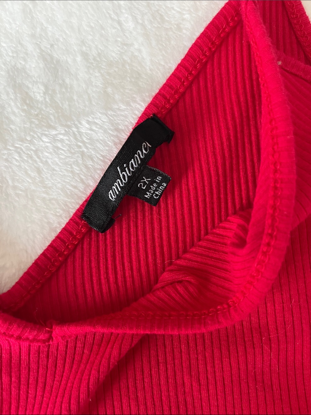 Ambiance Ribbed Red One-Piece Bodysuit - Picture 2 of 4